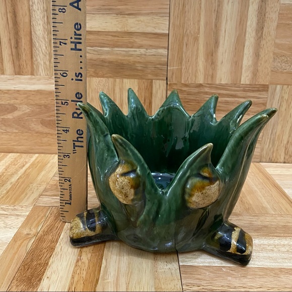 Unique Green Glazed Pottery Spiked Planter - Picture 7 of 10